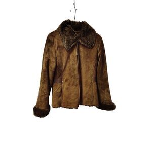 VTG LNR La Nouvelle Renaissance M Faux Fur Collar Brown Suede Leather Jacket